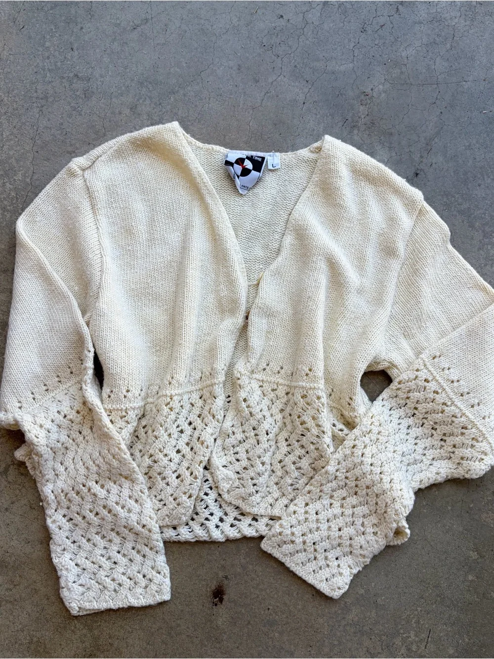 Cream Openwork Knit Women's Sweater Cardigan
